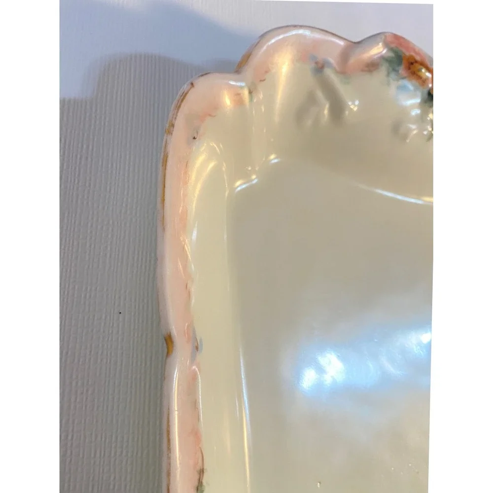 Victorian Haviland & Co Limoges France Porcelain Floral Scalloped Vanity Tray